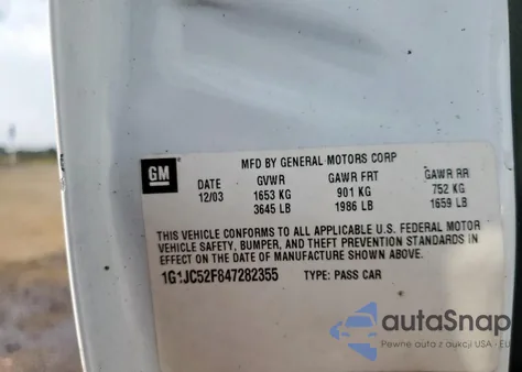 2004 Chevrolet Cavalier из США, поврежденный, VIN 1G1JC52F847282355